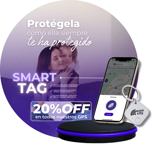 WiseTag Botón SOS Portátil | Plan Anual - 20% Día de la Madre 💜 - WiseCity Chile