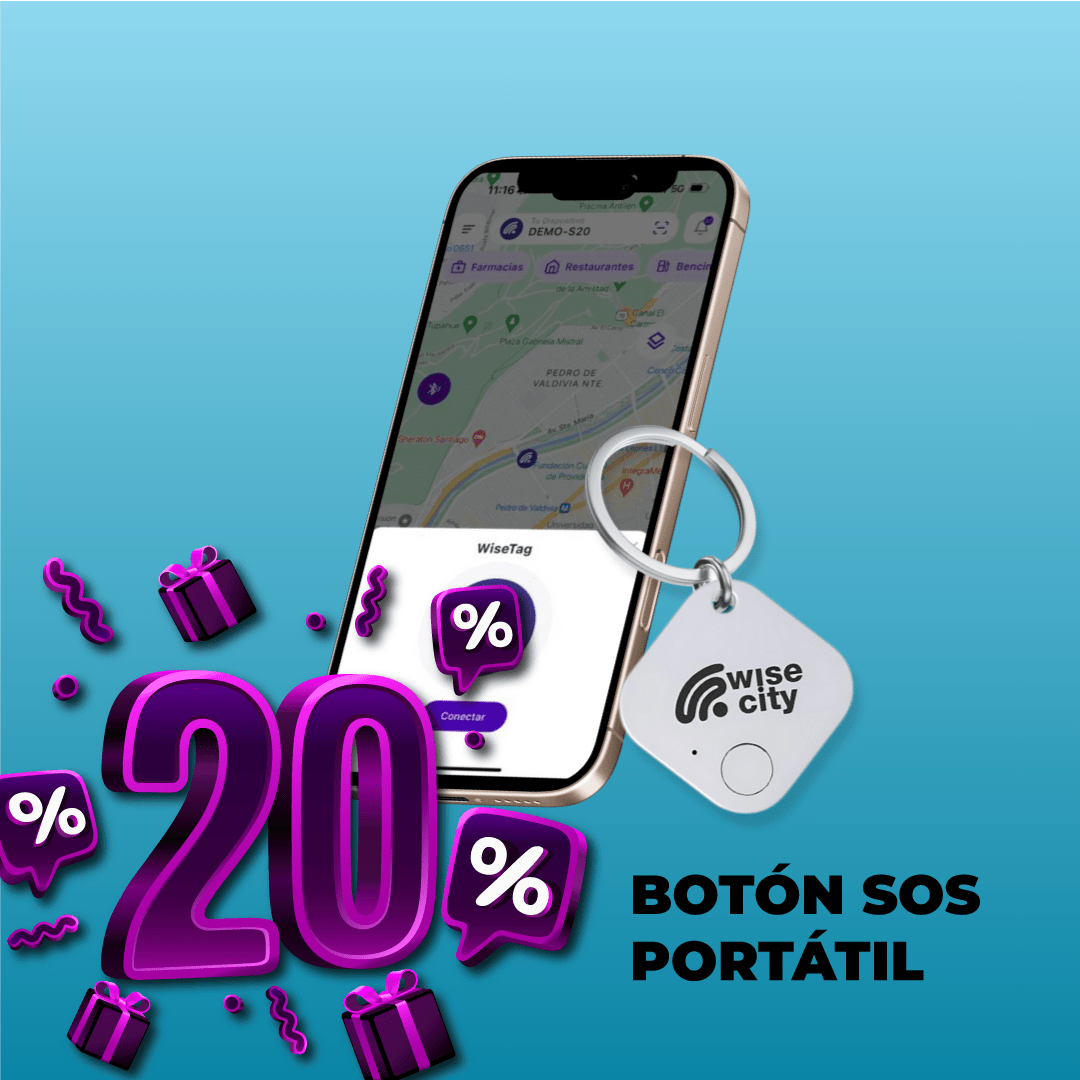 FIN DE AÑO SEGURO: 20% DE DESCUENTO - WiseTag Botón SOS Inteligente | Seguridad para Personas y Objetos | Smartag - WiseCity Chile